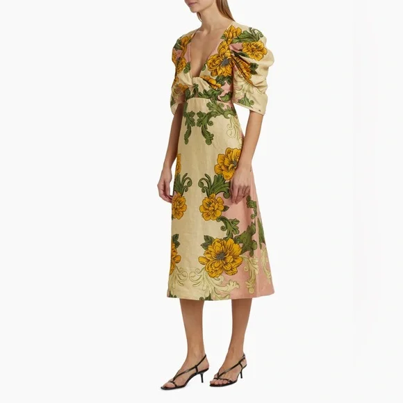 Farm Rio Floral Arabesque Linen Midi-Dress - Picture 4 of 8